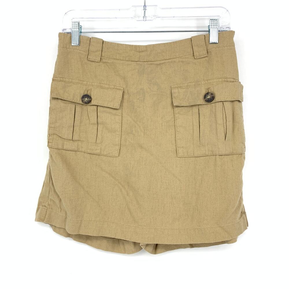J. Jill Skort Women's Size Small Tan Linen Blend Pockets Back Elastic Waist